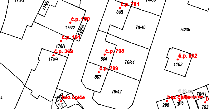 Hrušovany nad Jevišovkou 798 na parcele st. 866 v KÚ Hrušovany nad Jevišovkou, Katastrální mapa