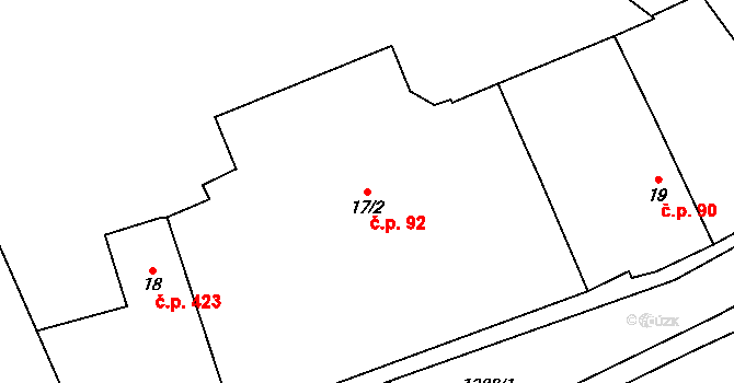 Vranov nad Dyjí 92 na parcele st. 17/2 v KÚ Vranov nad Dyjí, Katastrální mapa