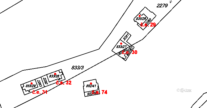 Vranov nad Dyjí 30 na parcele st. 833/27 v KÚ Vranov nad Dyjí, Katastrální mapa