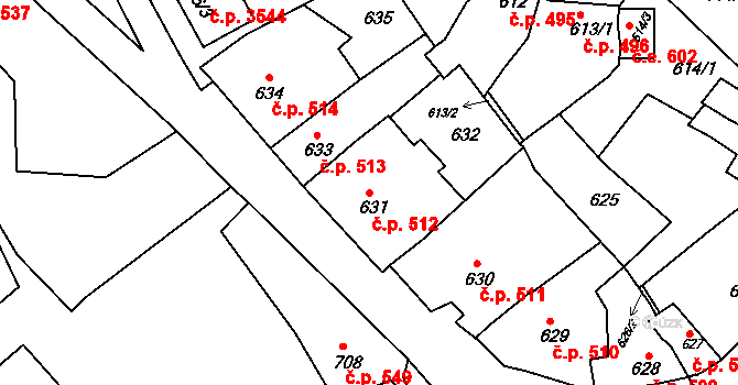 Znojmo 512 na parcele st. 631 v KÚ Znojmo-město, Katastrální mapa