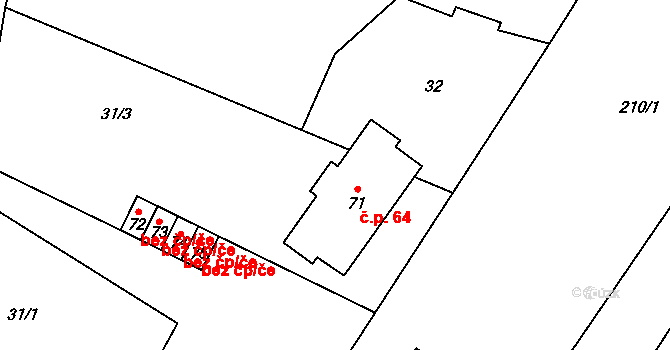 Rašovice 64, Budiměřice na parcele st. 71 v KÚ Rašovice u Nymburka, Katastrální mapa