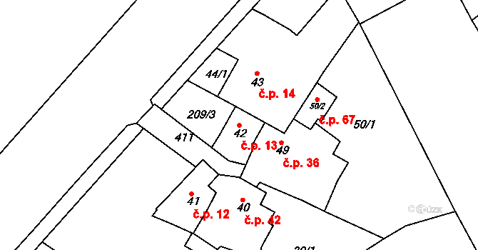 Přerov IX-Lýsky 13, Přerov na parcele st. 42 v KÚ Lýsky, Katastrální mapa