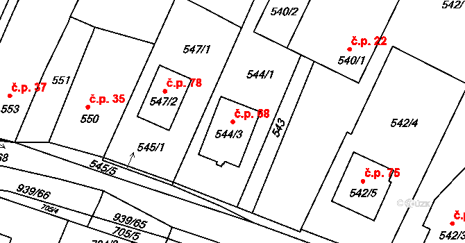 Mokré 68, Litvínovice na parcele st. 544/3 v KÚ Litvínovice, Katastrální mapa
