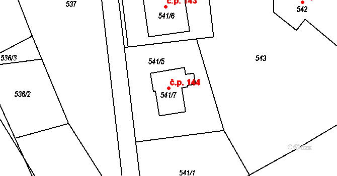 Haratice 144, Plavy na parcele st. 541/7 v KÚ Haratice, Katastrální mapa