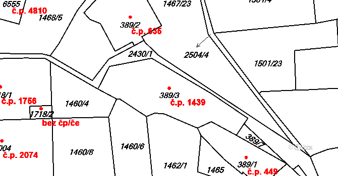 Jablonec nad Nisou 1439 na parcele st. 389/3 v KÚ Jablonec nad Nisou, Katastrální mapa