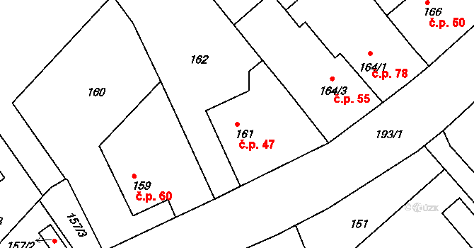 Heroltice 47, Jihlava na parcele st. 161 v KÚ Heroltice u Jihlavy, Katastrální mapa