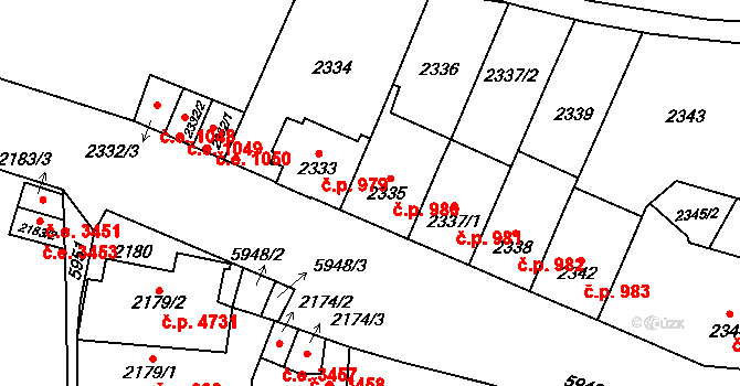 Jihlava 980 na parcele st. 2335 v KÚ Jihlava, Katastrální mapa