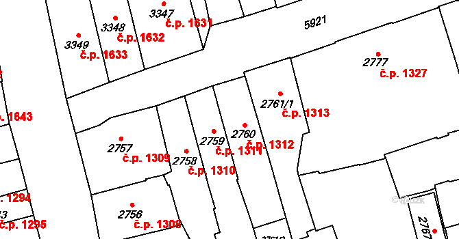 Jihlava 1312 na parcele st. 2760 v KÚ Jihlava, Katastrální mapa