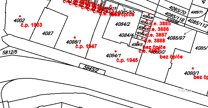 Jihlava 1945 na parcele st. 4084/1 v KÚ Jihlava, Katastrální mapa