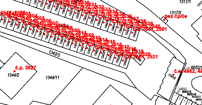 Jihlava 2518,2558 na parcele st. 1342/21 v KÚ Jihlava, Katastrální mapa