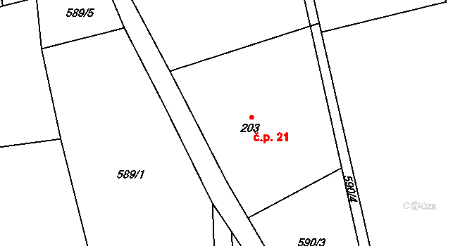 Karpentná 21, Třinec na parcele st. 203 v KÚ Karpentná, Katastrální mapa