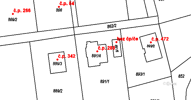 Dolní Líštná 288, Třinec na parcele st. 891/4 v KÚ Dolní Líštná, Katastrální mapa