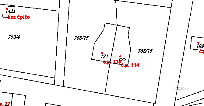 Nepomuk 115 na parcele st. 121 v KÚ Nepomuk pod Třemšínem, Katastrální mapa