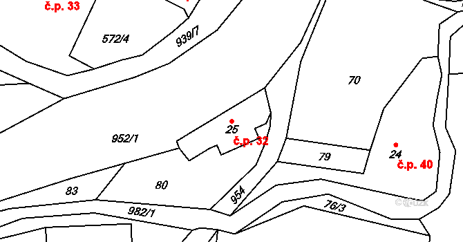 Bystré 32, Stárkov na parcele st. 25 v KÚ Bystré u Stárkova, Katastrální mapa