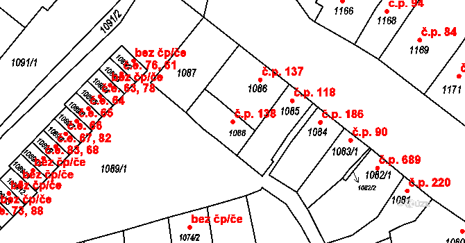 Sokolnice 138 na parcele st. 1088 v KÚ Sokolnice, Katastrální mapa