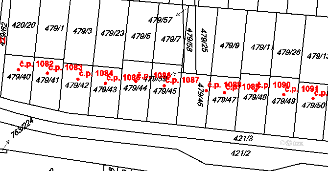 Ratíškovice 1087 na parcele st. 479/45 v KÚ Ratíškovice, Katastrální mapa