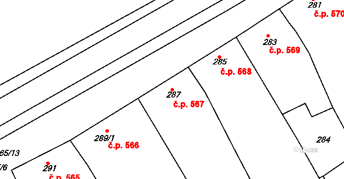 Mistřín 567, Svatobořice-Mistřín na parcele st. 287 v KÚ Mistřín, Katastrální mapa