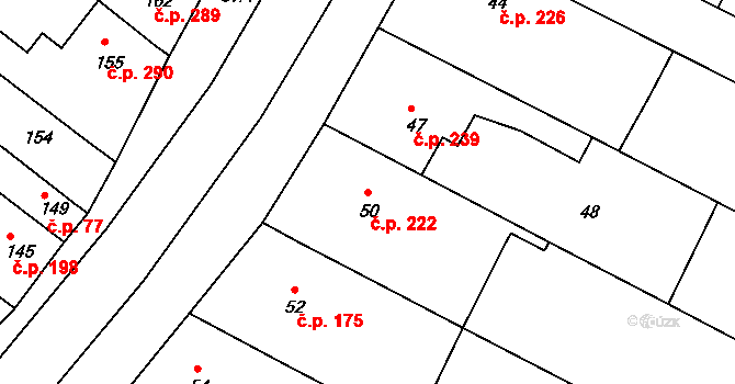 Milokošť 222, Veselí nad Moravou na parcele st. 50 v KÚ Milokošť, Katastrální mapa
