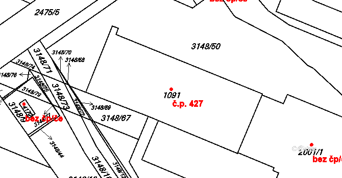 Kyjov 427 na parcele st. 1091 v KÚ Kyjov, Katastrální mapa