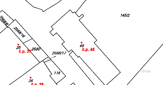 Sedlejov 45 na parcele st. 49 v KÚ Sedlejov, Katastrální mapa