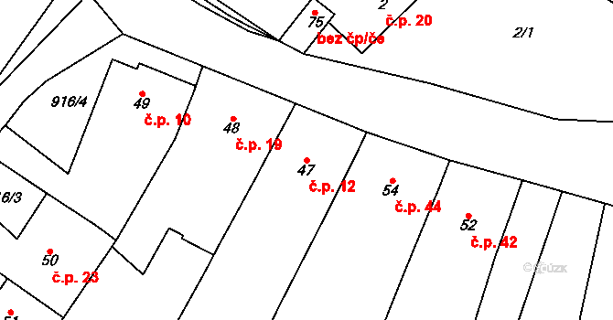 Lhota u Lysic 12 na parcele st. 47 v KÚ Lhota u Lysic, Katastrální mapa