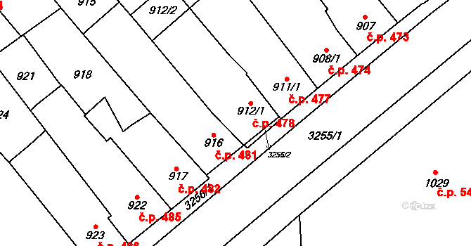 Mikulov 478 na parcele st. 912/1 v KÚ Mikulov na Moravě, Katastrální mapa