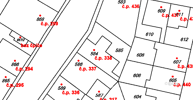 Kosmonosy 338 na parcele st. 584 v KÚ Kosmonosy, Katastrální mapa