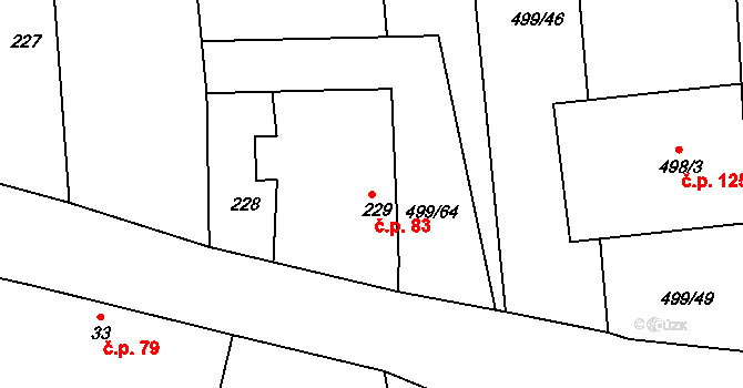 Kosičky 83 na parcele st. 229 v KÚ Kosičky, Katastrální mapa