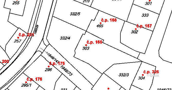 Třebechovice pod Orebem 165 na parcele st. 303 v KÚ Třebechovice pod Orebem, Katastrální mapa