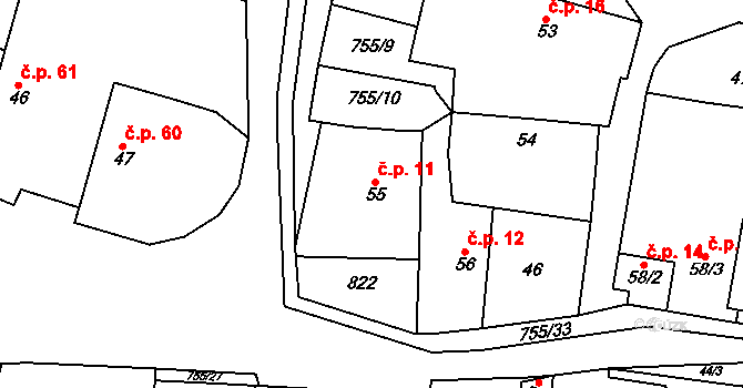 Drozdov 11 na parcele st. 55 v KÚ Drozdov v Čechách, Katastrální mapa