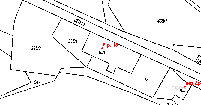 Malíkov 13 na parcele st. 10/1 v KÚ Malíkov, Katastrální mapa