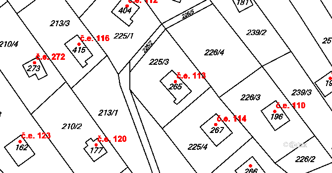 Chvalčov 113 na parcele st. 265 v KÚ Chvalčov, Katastrální mapa
