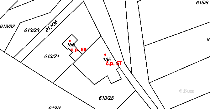 Milovice 57, Soběsuky na parcele st. 135 v KÚ Milovice, Katastrální mapa