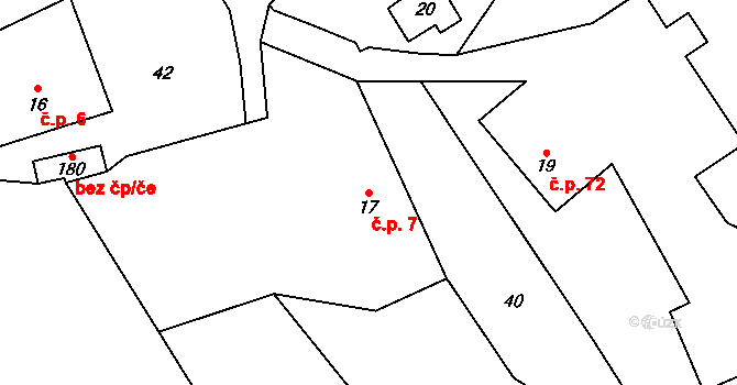 Břevenec 7, Šumvald na parcele st. 17 v KÚ Břevenec, Katastrální mapa