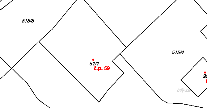 Dalov 59, Šternberk na parcele st. 51/1 v KÚ Dalov, Katastrální mapa