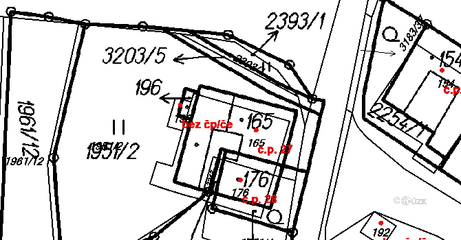 Chvalkov 27, Čížkrajice na parcele st. 165 v KÚ Čížkrajice, Katastrální mapa