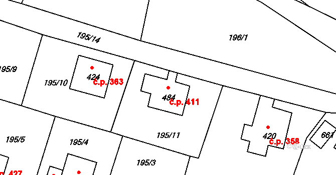 Dolní Podluží 411 na parcele st. 484 v KÚ Dolní Podluží, Katastrální mapa