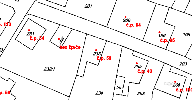 Děčín VII-Chrochvice 59, Děčín na parcele st. 233 v KÚ Chrochvice, Katastrální mapa