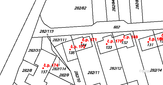 Předonín 171, Bechlín na parcele st. 134 v KÚ Předonín, Katastrální mapa