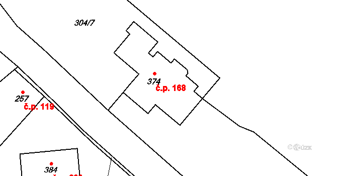 Straškov 168, Straškov-Vodochody na parcele st. 374 v KÚ Straškov, Katastrální mapa