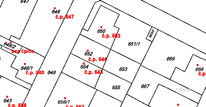 Lovosice 544 na parcele st. 652 v KÚ Lovosice, Katastrální mapa