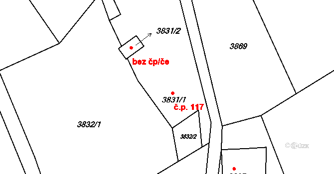 Podmoklice 117, Semily na parcele st. 3831/1 v KÚ Semily, Katastrální mapa