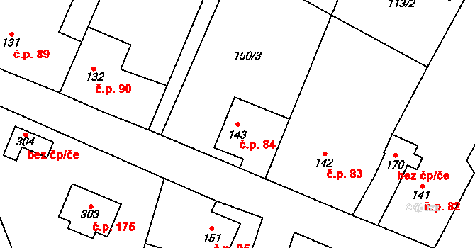 Veselá 84, Zašová na parcele st. 143 v KÚ Veselá u Valašského Meziříčí, Katastrální mapa