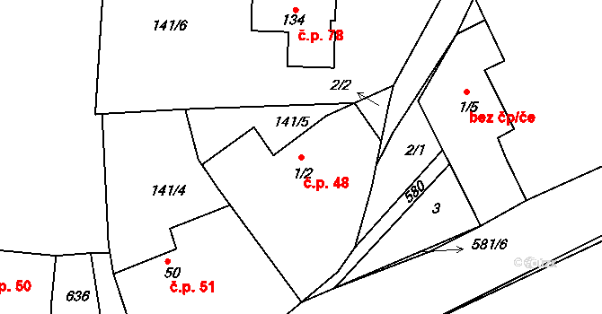 Bubovice 48, Volenice na parcele st. 1/2 v KÚ Bubovice u Březnice, Katastrální mapa
