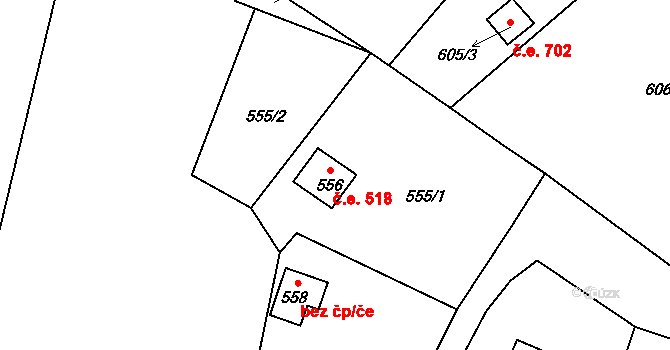 Brná 518, Ústí nad Labem na parcele st. 556 v KÚ Brná nad Labem, Katastrální mapa