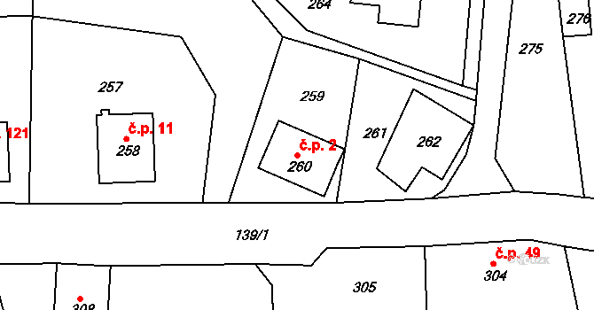 Mojžíř 2, Ústí nad Labem na parcele st. 260 v KÚ Mojžíř, Katastrální mapa