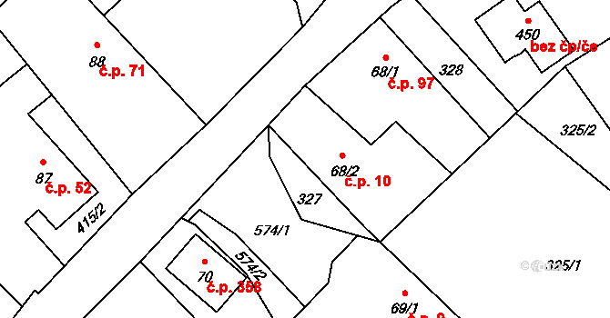 Dolní Studénky 10 na parcele st. 68/2 v KÚ Dolní Studénky, Katastrální mapa
