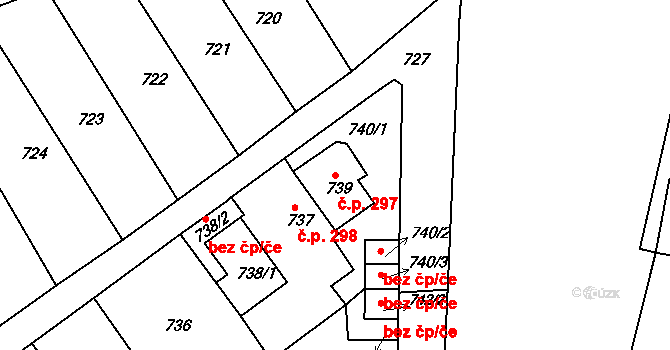Novosedlice 297 na parcele st. 739 v KÚ Novosedlice, Katastrální mapa
