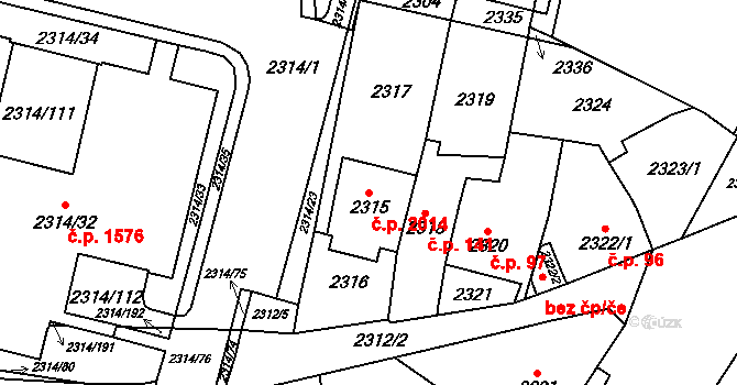 Řečkovice 2014, Brno na parcele st. 2315 v KÚ Řečkovice, Katastrální mapa