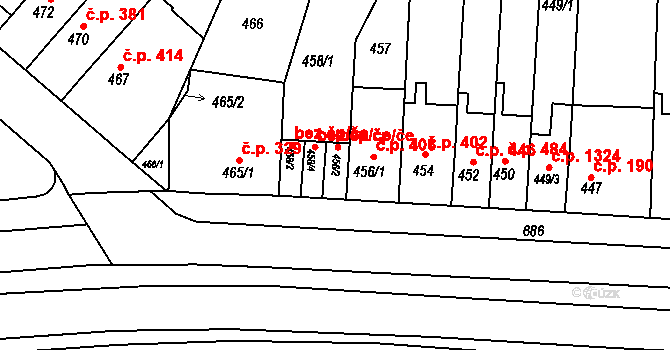Komín 1244, Brno na parcele st. 456/2 v KÚ Komín, Katastrální mapa